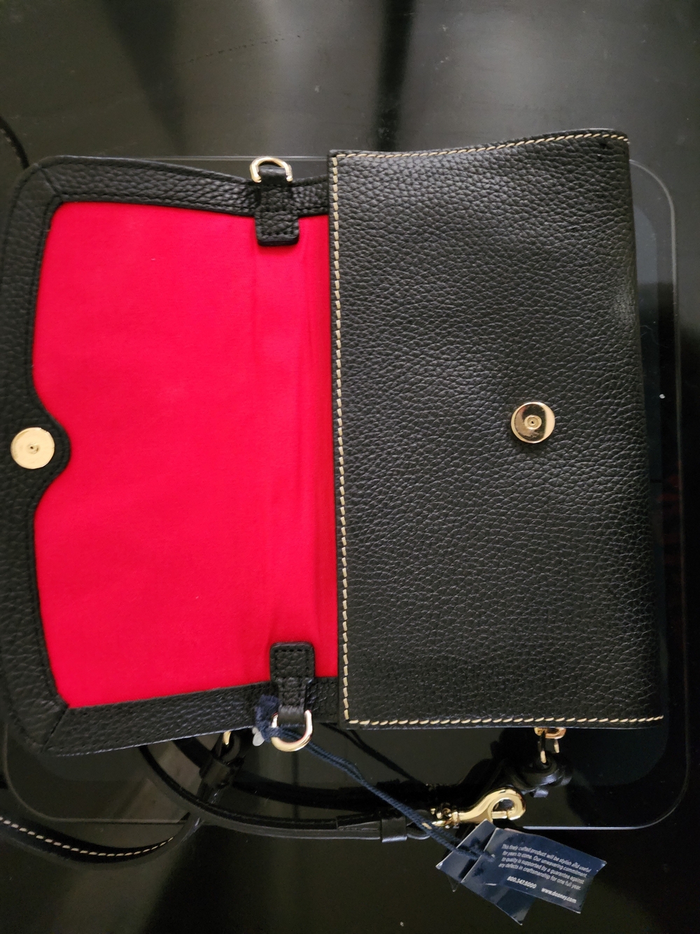 Dooney & Bourke Black Pebbled Leather Crossbody Wallet with Gold Hardware - Picture 3 of 15